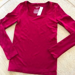 WHBM Red Long Sleeve Dressy Stretch Tee Top Small - VGUC